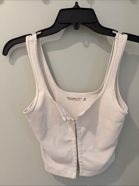 Abercrombie & Fitch Cream Ribbed Button-Front Crop Tank